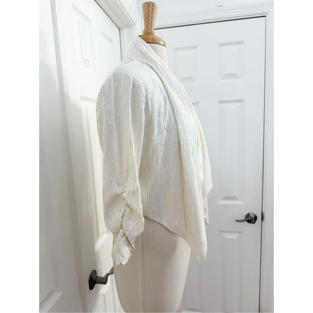 Harrison Morgan White Waterfall Open Front Cardigan Top M/L - Picture 3 of 5